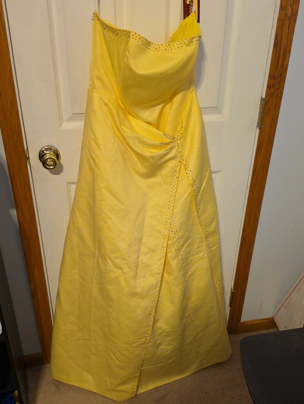 Milano Yellow Strapless Prom Gown with Beaded Detail XL NWT